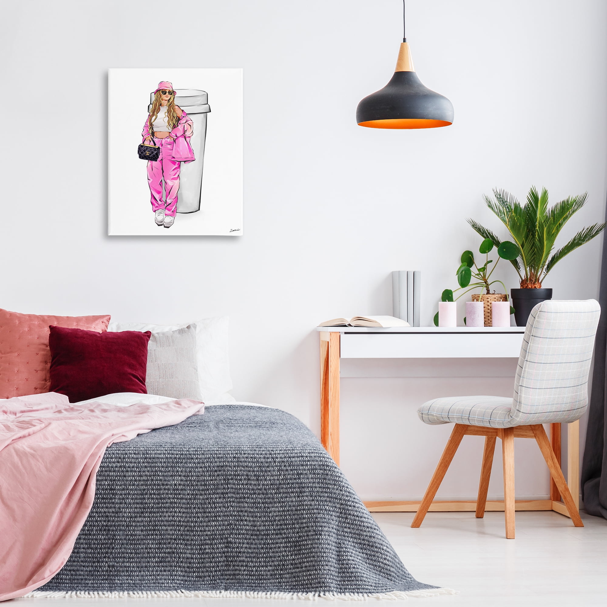 Stupell Industries Trendy Style Girl & Coffee Food & Beverage Painting Wrapped Canvas Art Print Wall Art, 24 x 30