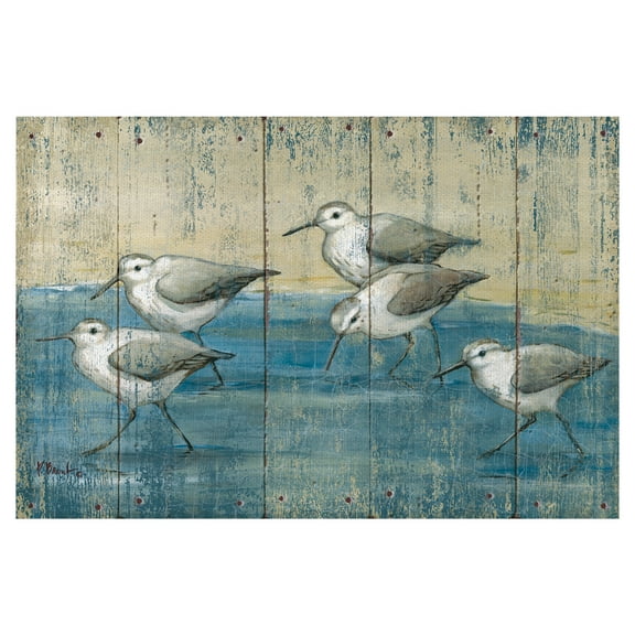 Masterpiece Art Gallery Sandpipers On Wood Coastal Birds By Paul Brent Canvas Art Print 24" x 36"