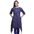 thumbnail image 1 of Bimba Blue Leaves & Floral Printed Tops For Women Asymmetric Kurti Summer Dress For Girls Large, 1 of 6