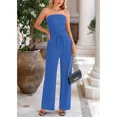 thumbnail image 3 of Women’s 2 Piece Summer Outfit Ribbed Knit Strapless Tube Top Wide Leg Pants Casual Matching Lounge Set, 3 of 9