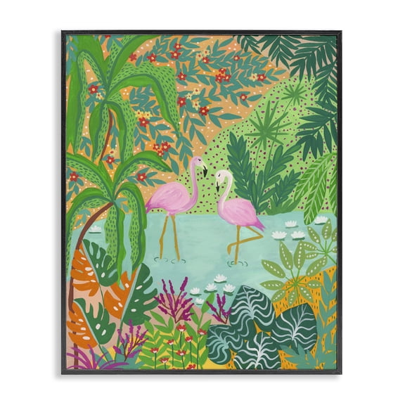 Stupell Industries Eclectic Flamingos in Dotted Pond Black Framed Giclee Art, 11 x 14, by Nabeela Rumi