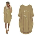 thumbnail image 2 of PENGXIANG Robe Chandail Oversize pour Femmes Imprimé Chat Manches Courtes Été Poche Mini Robe de Plage pour Femmes 2022, 2 of 5