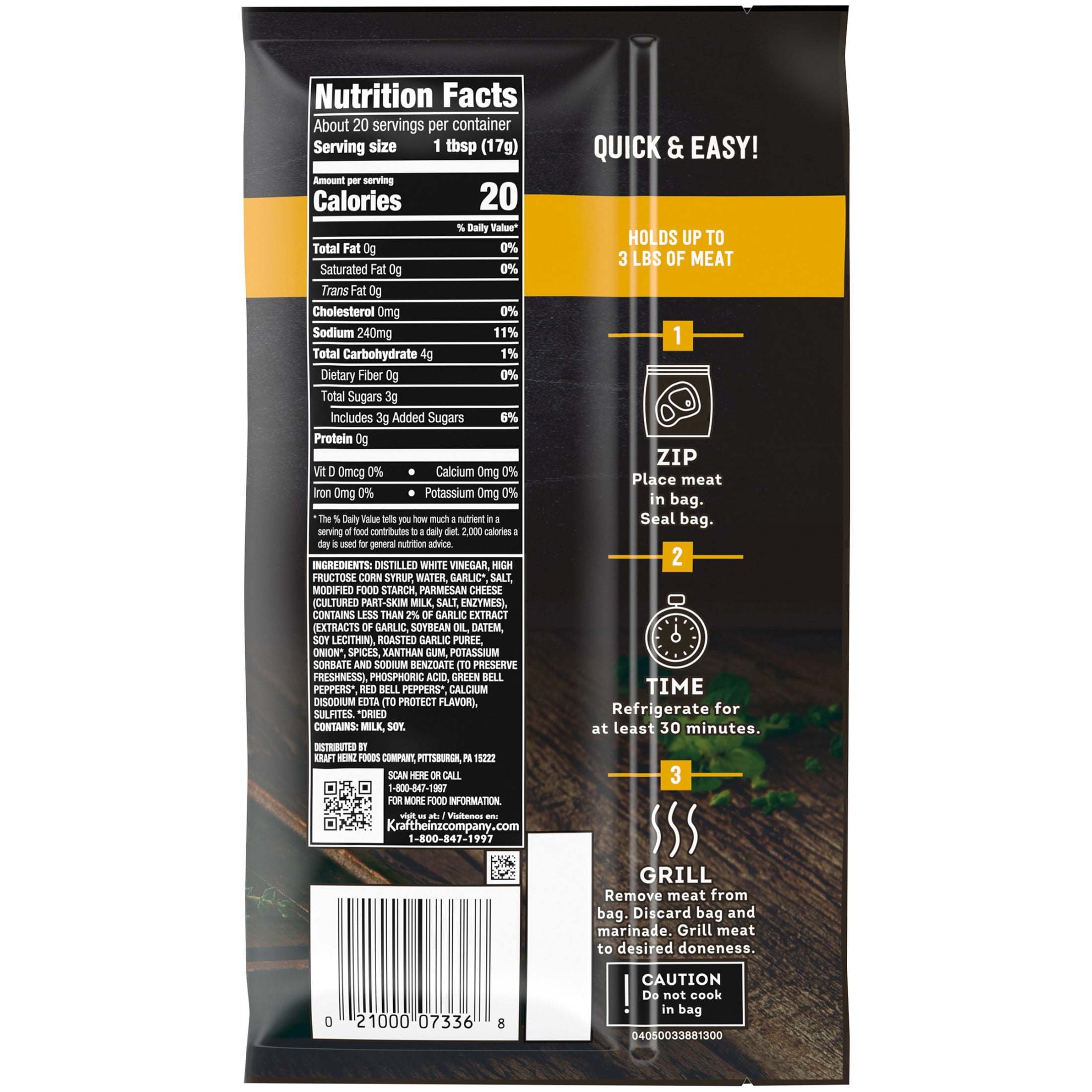 J.L. Kraft Marinade In-A-Bag Garlic & Parmesan Liquid Marinade, 12 oz Bag