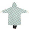 thumbnail image 2 of Oversized Wearable Blanket Hoodie,Light Blue and Cream Checkered Pattern Sherpa Blanket Hoodie with Super Pockets,Super Warm Fuzzy Pullover for Women & Men, 2 of 6