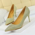thumbnail image 2 of Zapatos de tacón alto finos de novia a la moda, de lujo, puntiagudos, sexys, para noche, banquete, con diamantes de imitación, con un solo stiletto, para mujer, para oficina, 2 of 5