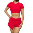 thumbnail image 2 of OSFVNOXV Modest Swimwear for Women Short Sleeve Y2K Crop Tops Slim Fit Swim Shirt with Wrap Boyshorts Swimsuits for Curvy Women Clearance, 2 of 5