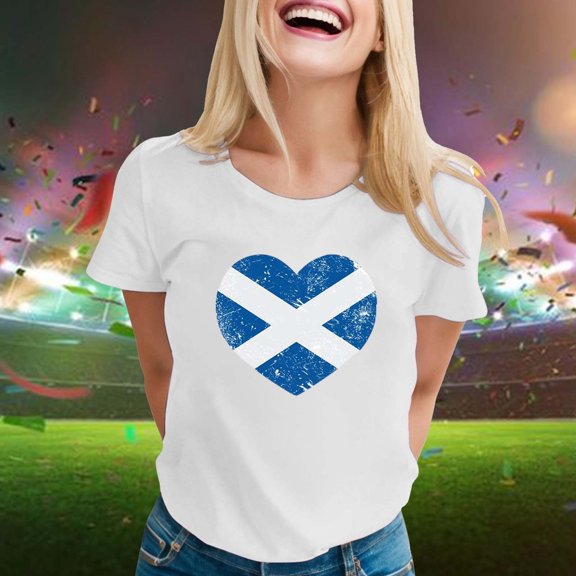 Graphic Tennis Tees for Women T-Shirts Scottish Flag Print Short Sleeve Crew Neck Tee Top for Women Casual Fashion Patriotic Scotl Apparel White S