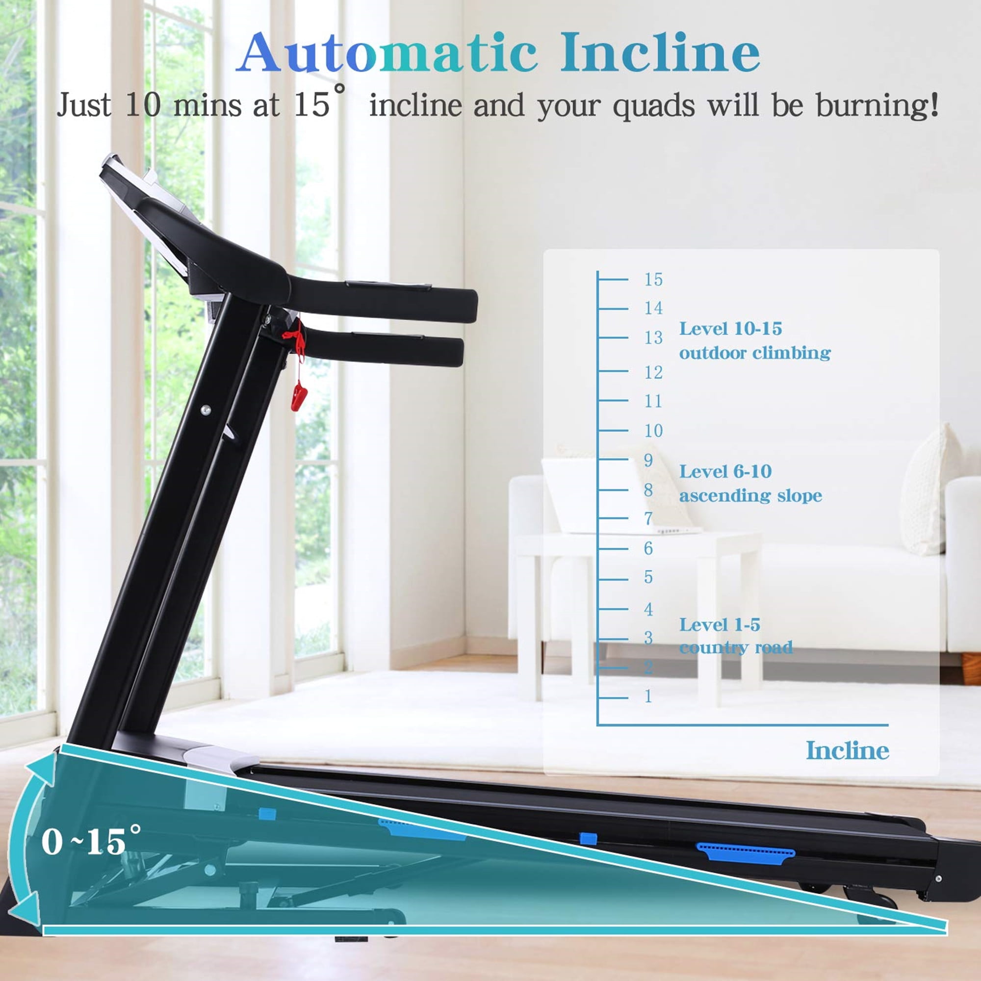 Aukfa Treadmill with Auto Incline, 350 lb Capacity, 3.25 HP Folding Electric Treadmill Running Machine 9 mph Max Speed