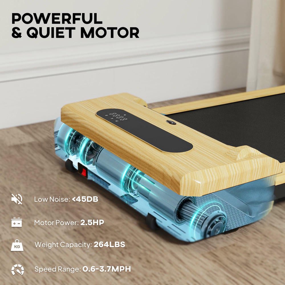Resenkos 2.5HP Folding Walking Pad Treadmill with Remote and Transport Wheels - Natural Wood