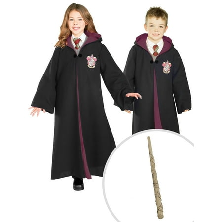 Kid's Harry Potter Deluxe Gryffindor Robe Costume and Hermione Wand Harry Potter Costume Accessory