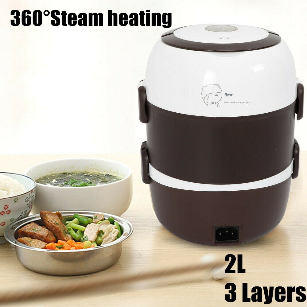 3 Layers Portable 2L Electric Lunch Box Steamer Heated Food Warmer Rice Cooker 200W 110V