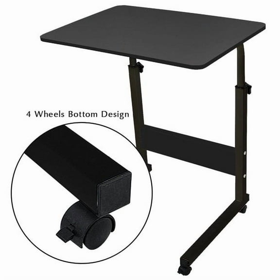 CQAOE Adjustable Rolling Laptop Desk, Mobile Notebook Computer Stand with Wheels, Bed Sofa Side Table, Multi-Purpose Food Tray, Black