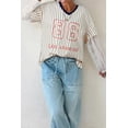 thumbnail image 2 of Women's Blue Stripe Graphic Lace Patchwork V Neck Top – Casual Spring Style for Daily Wear, XL, 2 of 11