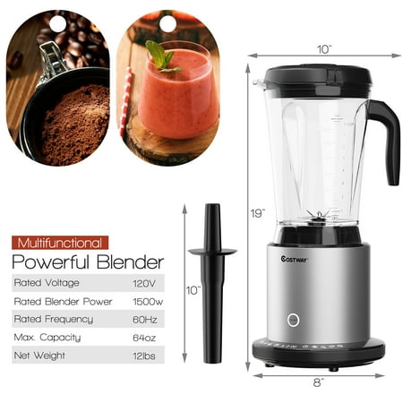 Costway - 1500W Countertop Blender Smoothie Maker High Power Blender w/ 10 Speeds - Black/Silver