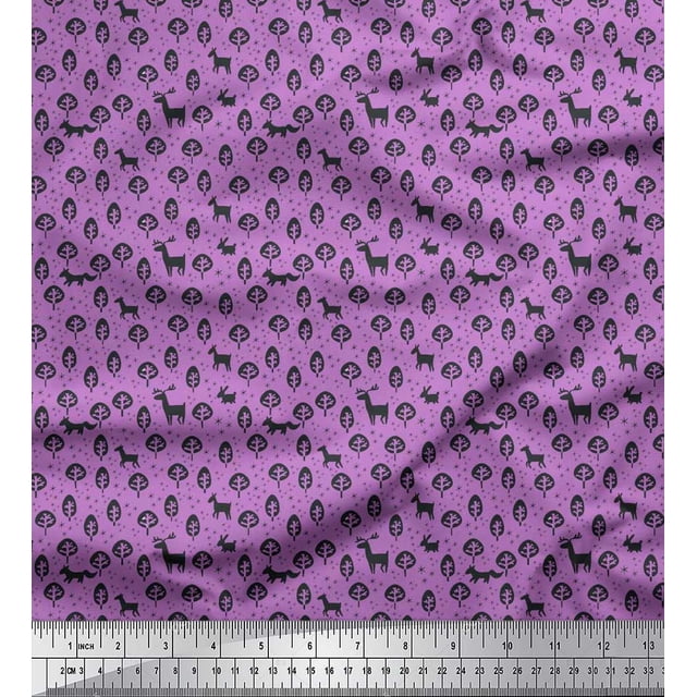 Soimoi Cotton Voile Fabric Tree & Animals Cartoon Print Fabric by The Yard 42 Inch Wide
