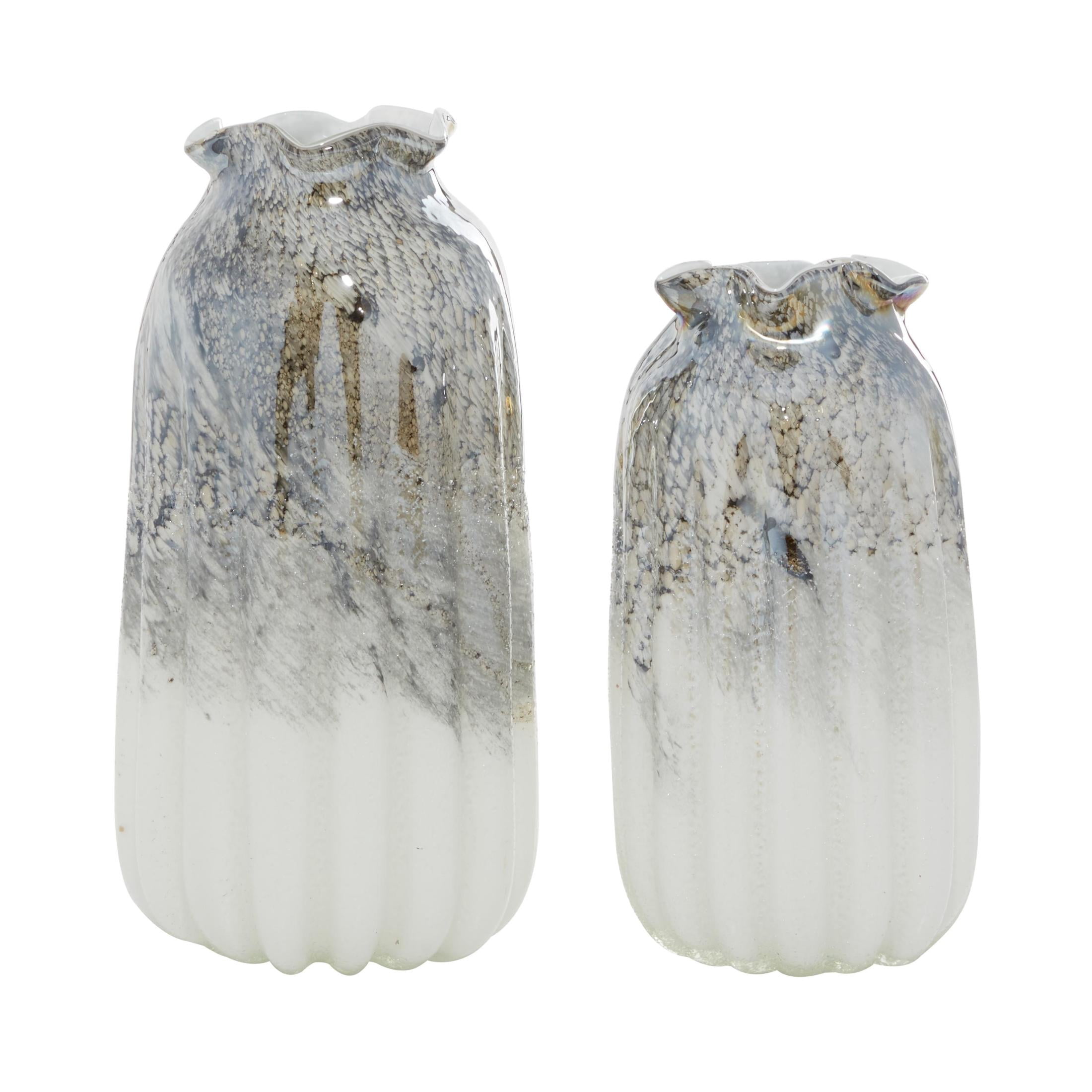 DecMode 12", 10"H Handmade Blown Gray Glass Vase, Set of 2