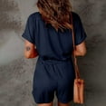 thumbnail image 6 of QLEICOM Women's Summer Casual Short Sleeve Solid Color V-Neck Shorts Rompers V Neck Collared Jumpsuit for Women with Pockets Navy S, US Size 4, 6 of 6