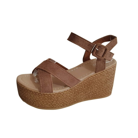Wedges Sandals for Womens Summer Peep Toe Breathable Beach Sandals Platform Espadrille Thick Bottom Buckle Ankle Strap Beach Shoes Khaki Women Sandal