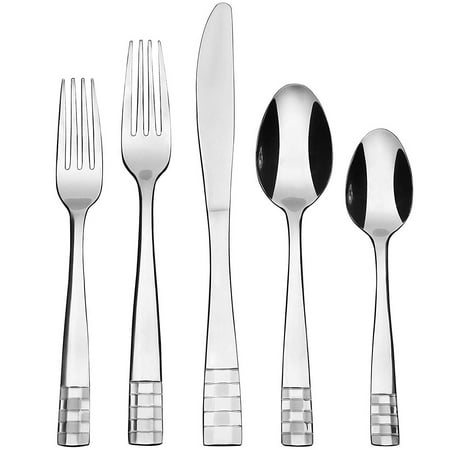 

KitchenTrend 40 Piece Stainless Steel Silverware Set (Dinner Fork Salad Fork Knife Spoon Teaspoon) Mirror Polished Cutlery Utensil Set Service for 8 in Dishwasher Safe Flatware Checkmate