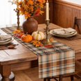 thumbnail image 6 of Orange Blue Checkered Table Runner - 108 Inch Long Fall Farmhouse Buffalo Plaid Cotton and Linen Blended Dress Scarves Farmhouse Table Runner for Kitchen Dining, Coffee Table, 13" x 108", 6 of 8