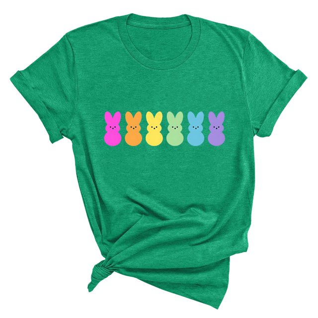 Plebaso T-Shirts de Pâques pour Femmes Manches Courtes Imprimés Graphiques Hauts Été Décontractés Amples