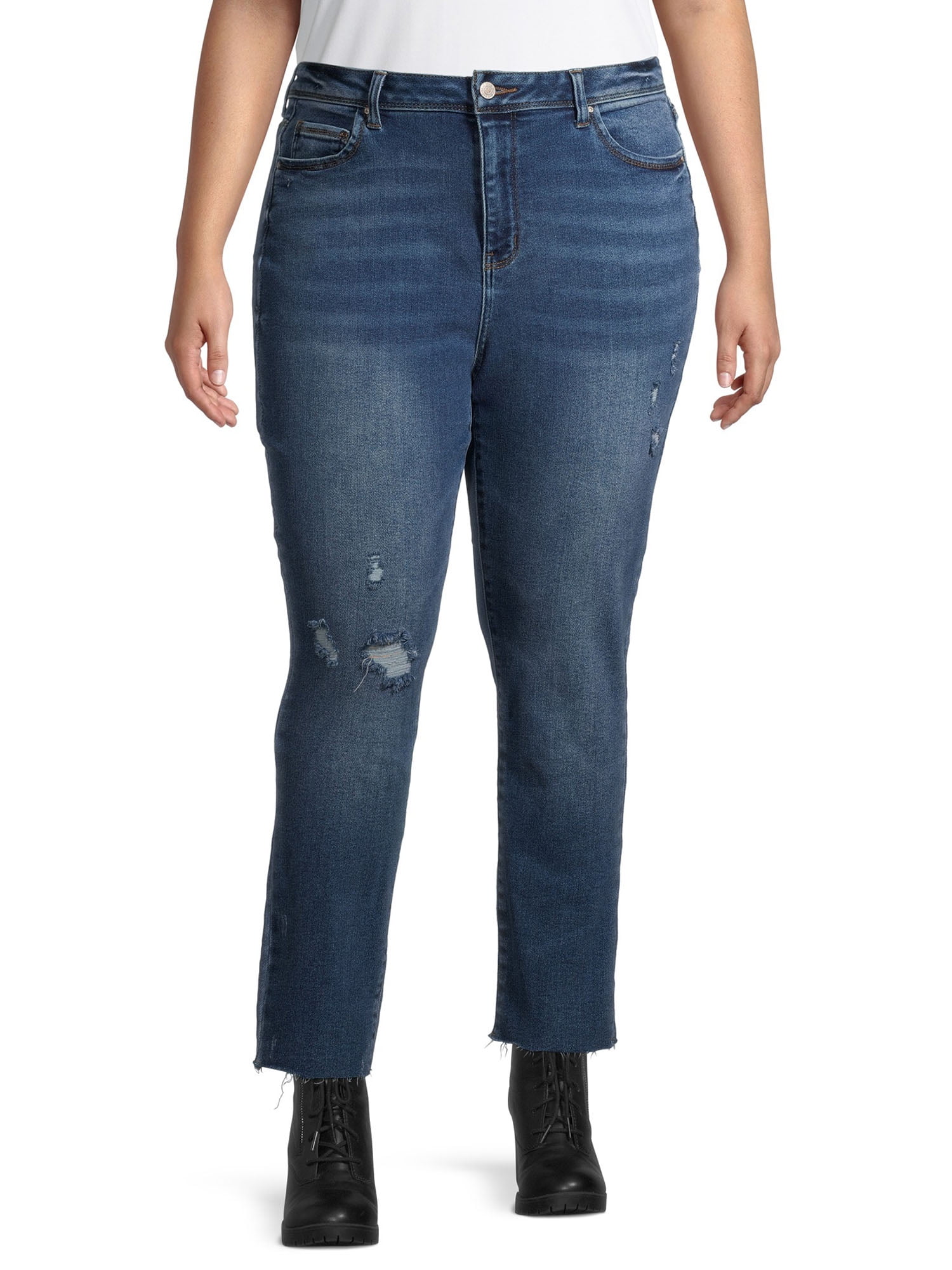 Wax Jean Junior Plus Slightly Destructed Mom Jeans