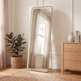 thumbnail image 5 of Tatum 24 in. W x 65 in. H Large Crystal Lining Rectangle Metal Framed Antifog Front-Lit Tri-Color Wall Or Floor Full-Length Mirror with Smart Touch, Gold Painting, 5 of 12