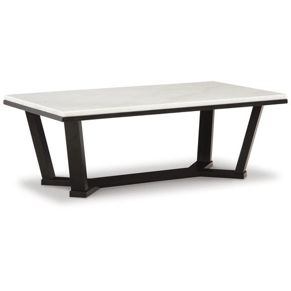 Signature Design by Ashley Fostead Contemporary Rectangular Coffee Table with Marble Top, Dark Brown