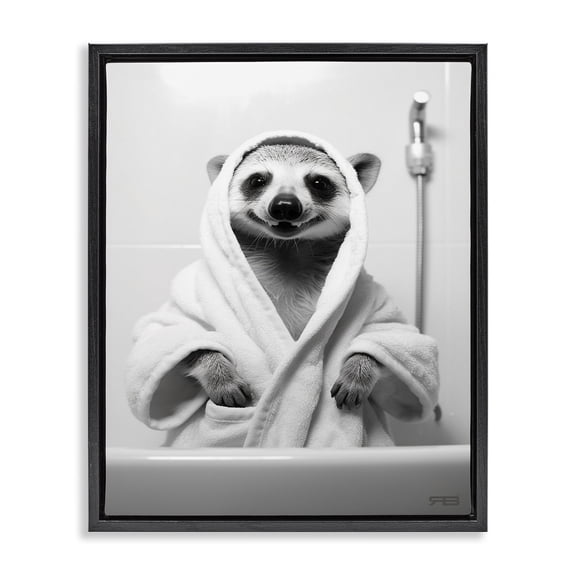 Stupell Industries Eclectic Animal in Bathroom Robe Black Floating Frame Canvas Art, 17 x 21, by RB