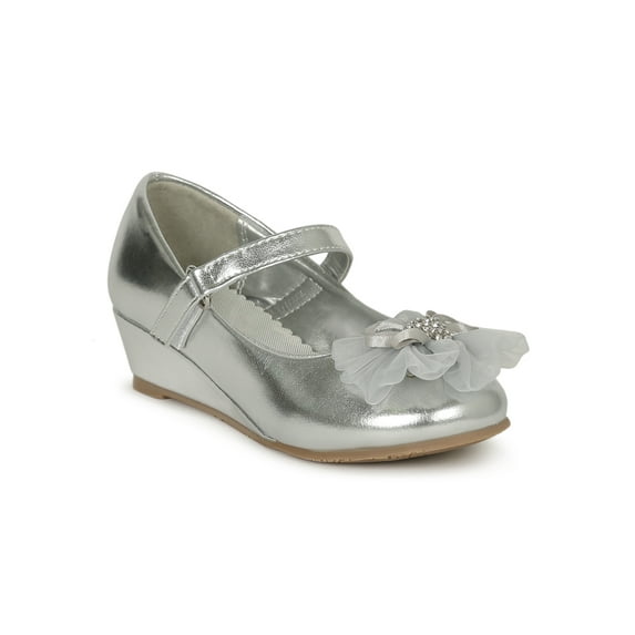 Toddler/Little Girls Round Toe Rhinestone Chiffon Bow Mary Jane Wedge Pump 19748