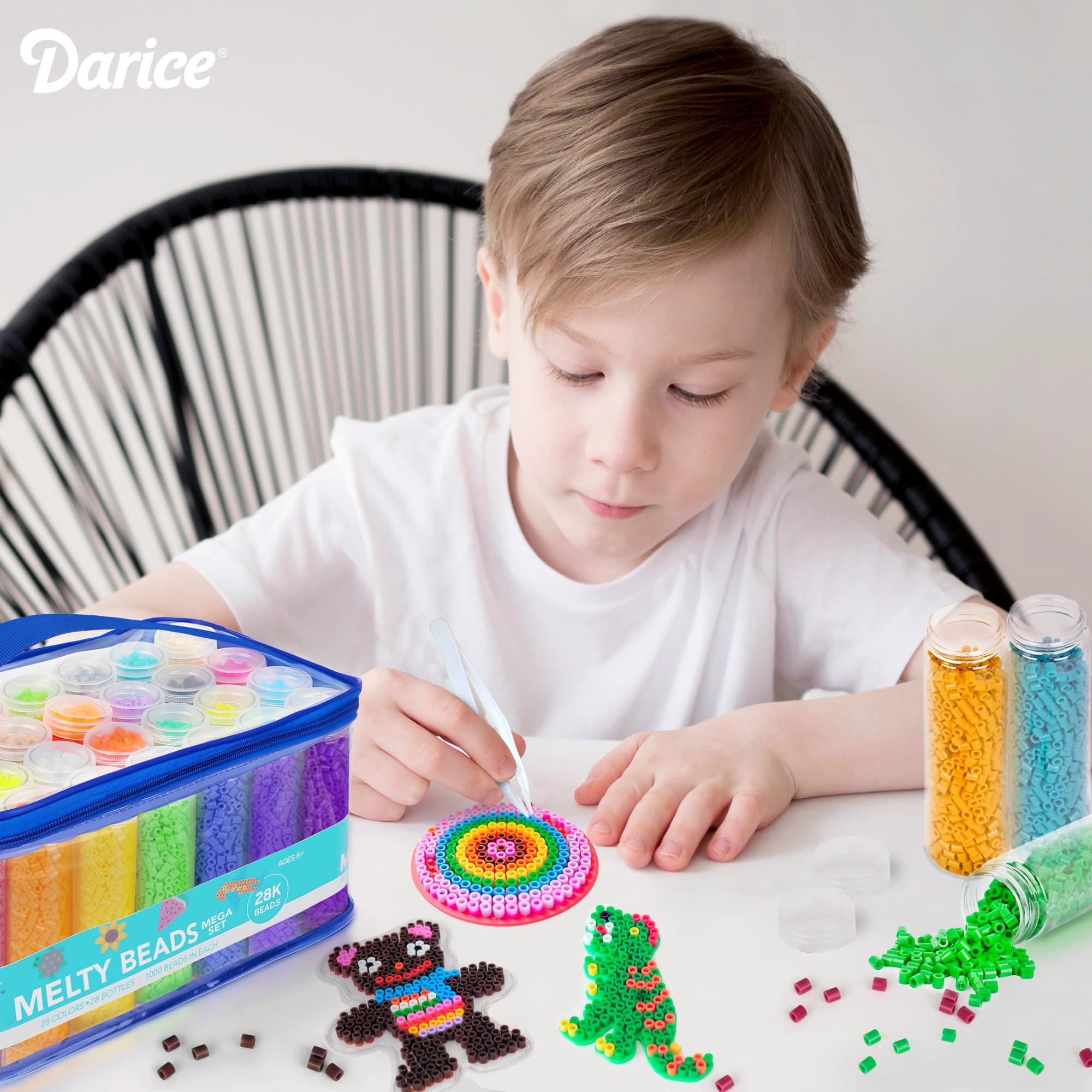 Darice Fuse Beads Kit  28,000 Assorted Melty Iron Beads Bulk Set with Storage Case - 28 Colors in Reusable Bottles, DIY Art Craft Supplies for Kids Creative Projects Ages 6+