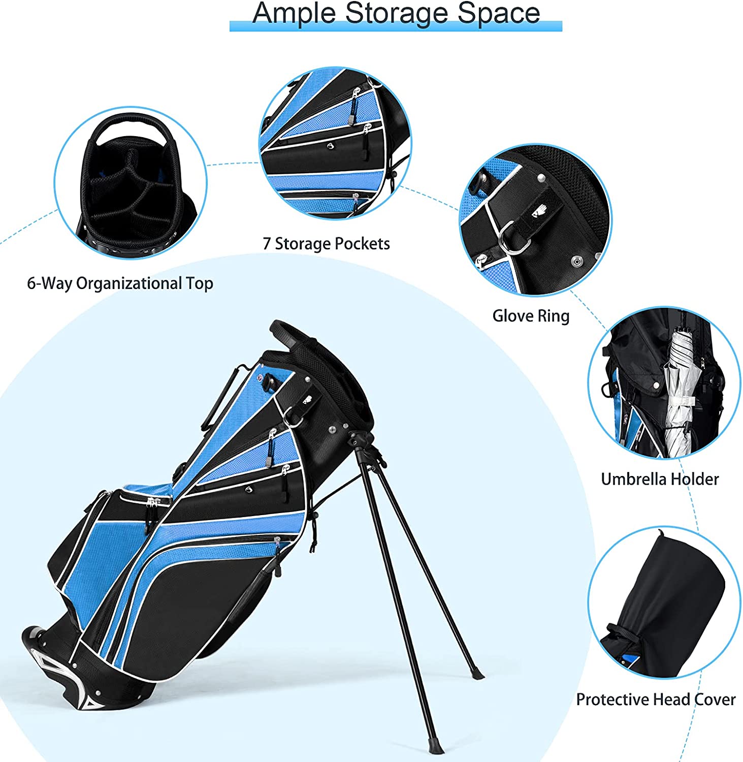 CHTER Golf Stand Bag with 6 Way Top Dividers, Lightweight Golf Bag with Adjustable Dual Strap & 8 Pockets, Waterproof Rain Hood, Portable for Men Women