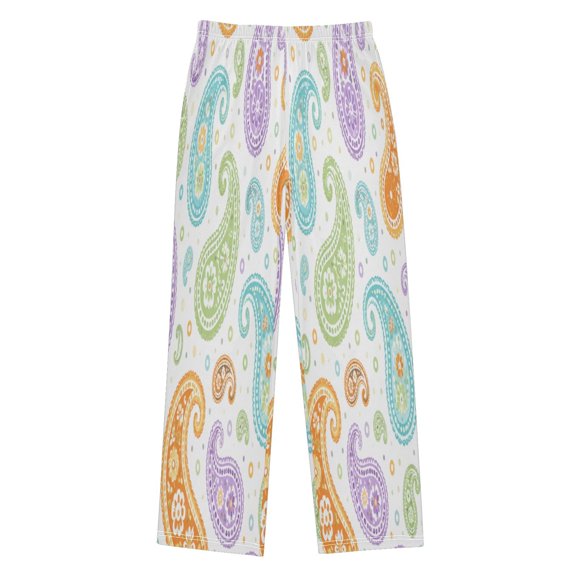 Boys Long Pajama Pants Soft Sleepwear Kids Lounge PJ Bottoms with Side Pockets for Home Colorful Paisley Pattern Small