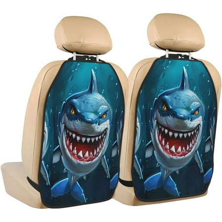 Zeuib Cartoon Cute Shark Print Anti-kick Storage Mat for Car Seats 2 Pcs Car BackSeat Organizer Kick Mat Seat Protector Car Travel Accessories Backseat Protector Cover with Storage Bag