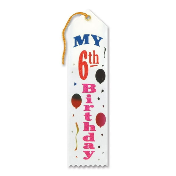 Beistle Biestle 2" x 8" My 6th Birthday Award Ribbon White 9/Pack AR106