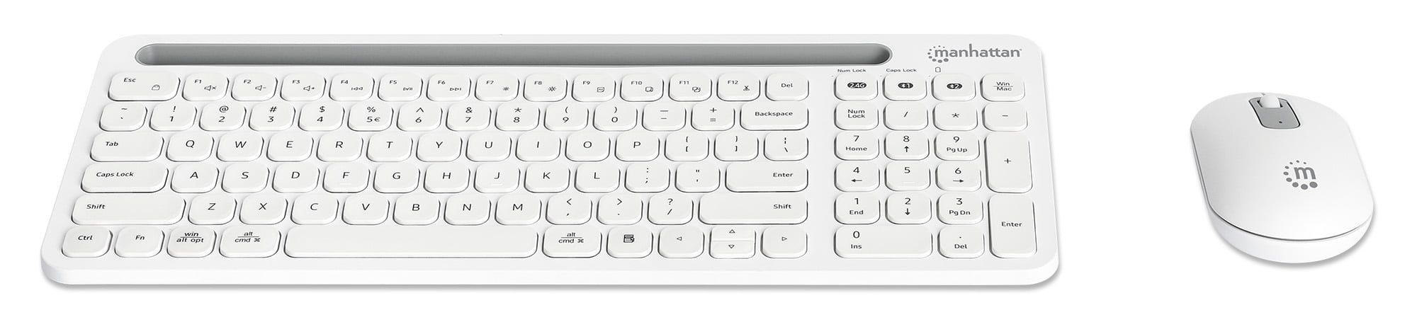 Manhattan Dual-Mode Wireless Keyboard and Mouse Combo Set, 2.4 Ghz and Bluetooth,  Ambidextrous Optical Mouse, White