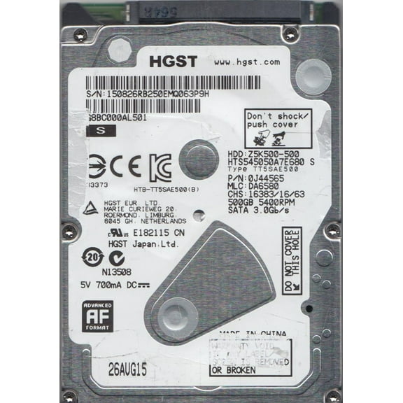 HTS545050A7E680, PN 0J44565, MLC DA6580, Hitachi 500GB SATA 2.5 Hard Drive