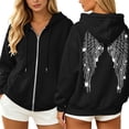 thumbnail image 4 of Trendfront Womens Rhinestone Angel Wings Graphic Hoodies Full Zip Long Sleeve Sparkle Back Print Casual Fall Jacket Tops, 4 of 6