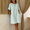 thumbnail image 5 of QUNYINEY Summer Dresses for Women Plus Size Short Sleeve Striped Midi Casual T-Shirt Dress Loose Fit with Pockets Button Crew Neck Dresses, 5 of 6