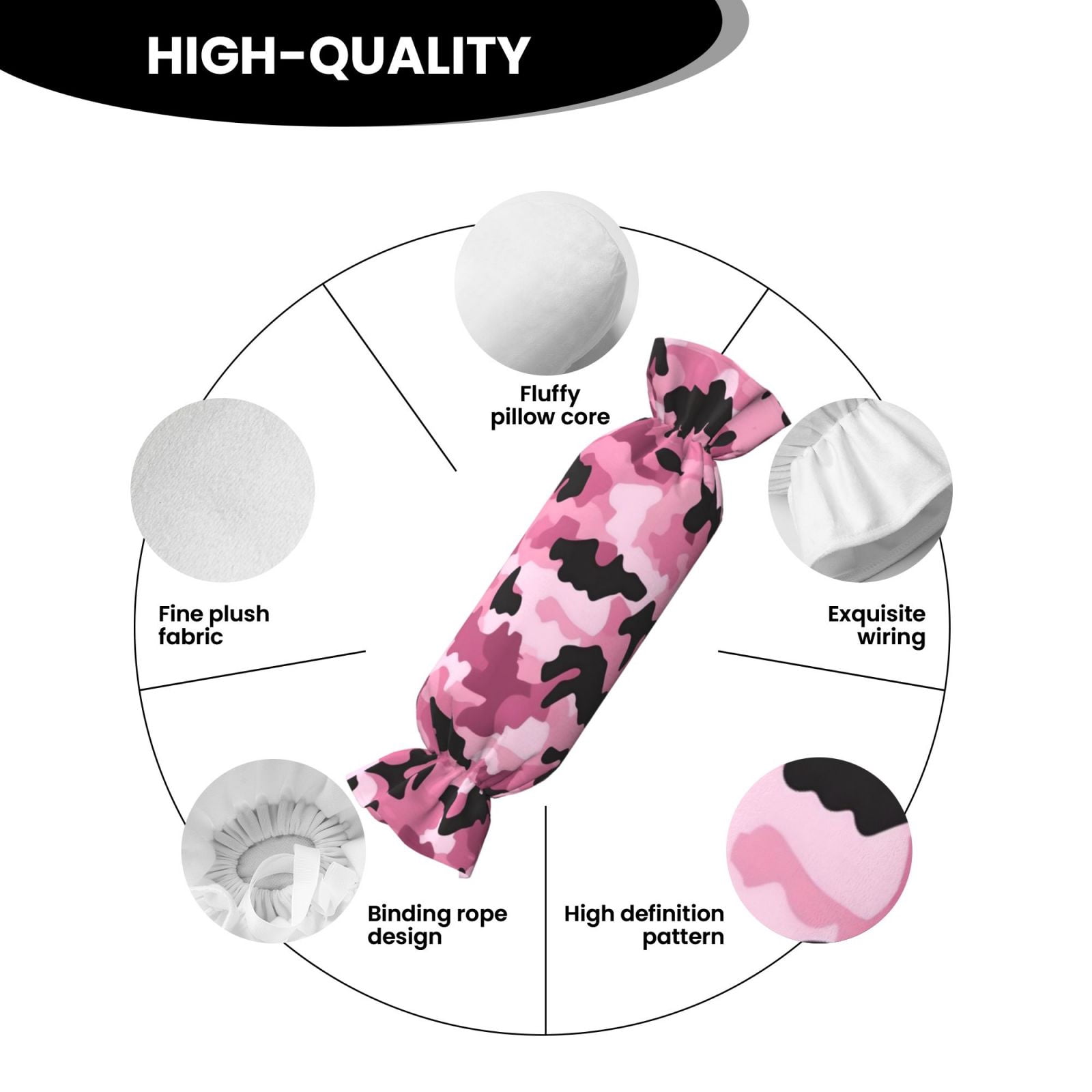 Candy Throw Pillow Travel Cervical Pillow Cylindrical Neck Body Cushion With Insert For Bed Couch Home Decor 9.8x24.4in Texture Military Camouflage Pattern Abstract Pink_2