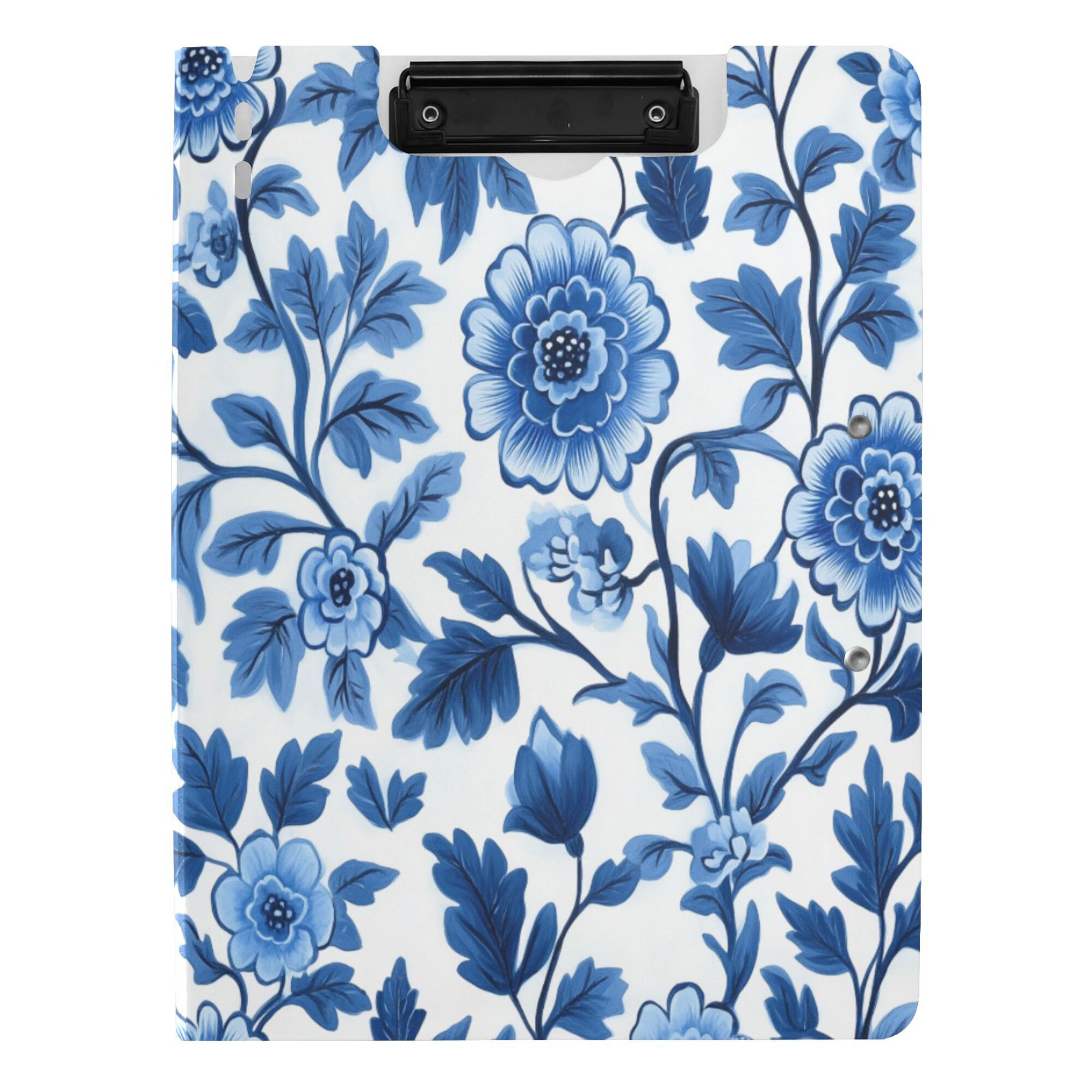 FORMRS A4 Clipboard Folder with Pen Holder Horizontal Foldable School Office Binder, Blue Floral Pattern