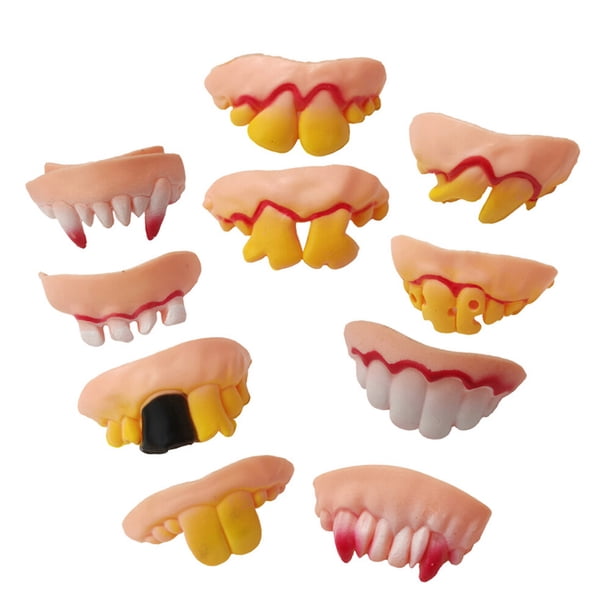 Juego de 10 piezas de dientes de Halloween, dentaduras postizas extravagantes, dientes frontales de zombi, dientes de conejo