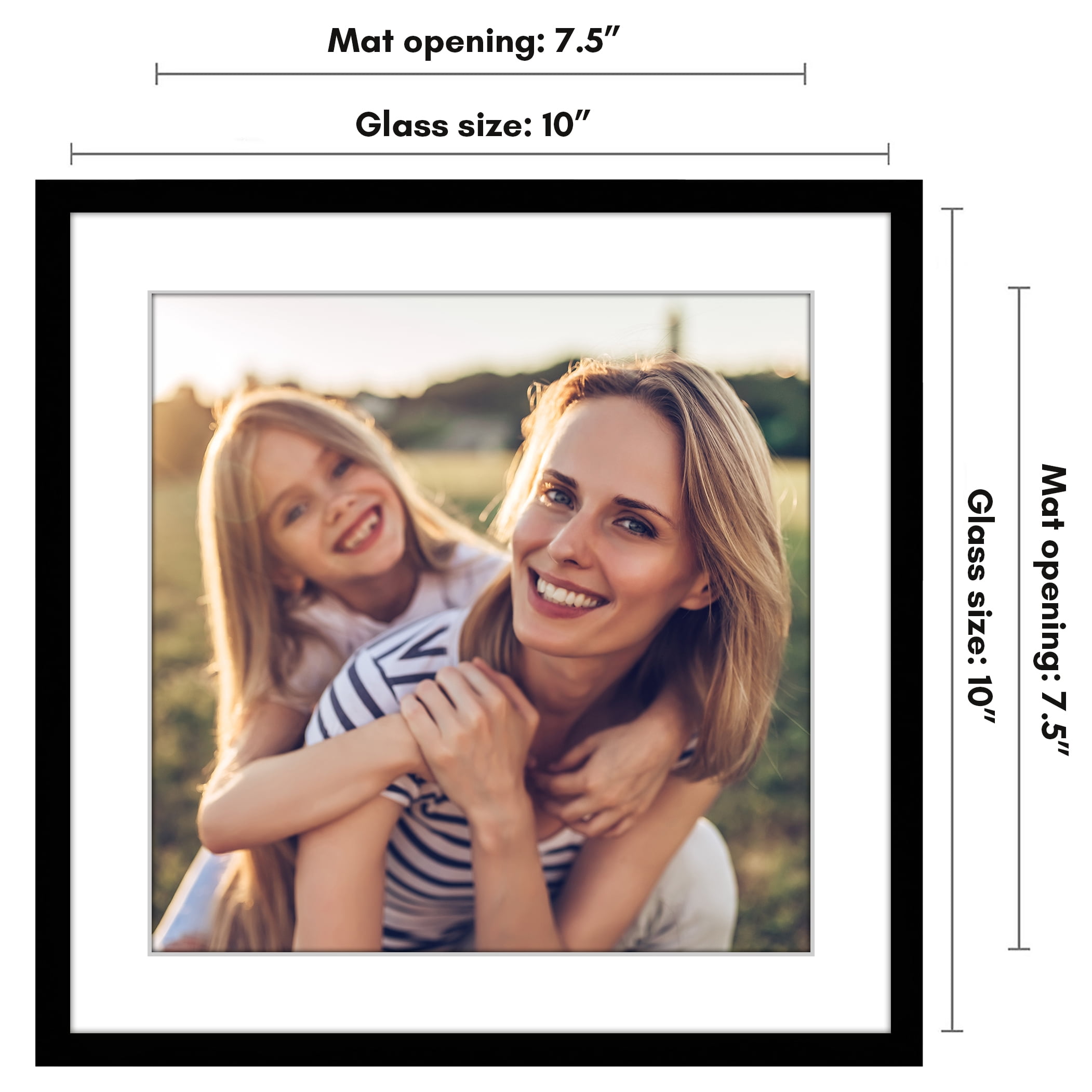 Americanflat 10x10 Picture Frame with Shatter-Resistant Glass with 8x8 Mat Display Photo Streamline - Black