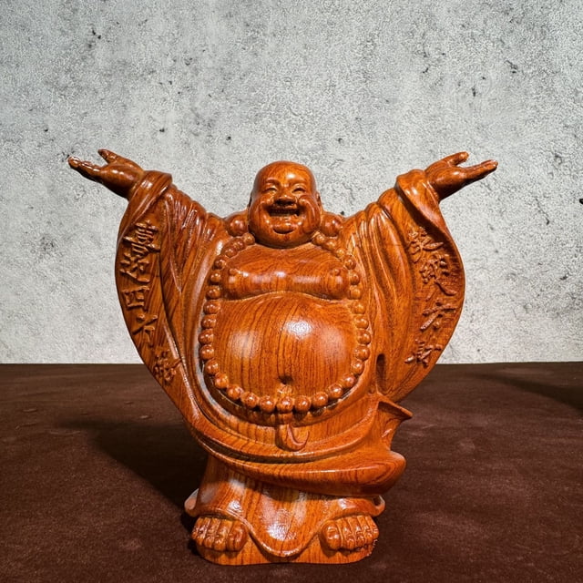 Ebony wood carved Maitreya Buddha statue, solid wood carving, welcoming guests from all directions and welcoming wealth from all directions, Maitreya Buddha with a big belly.