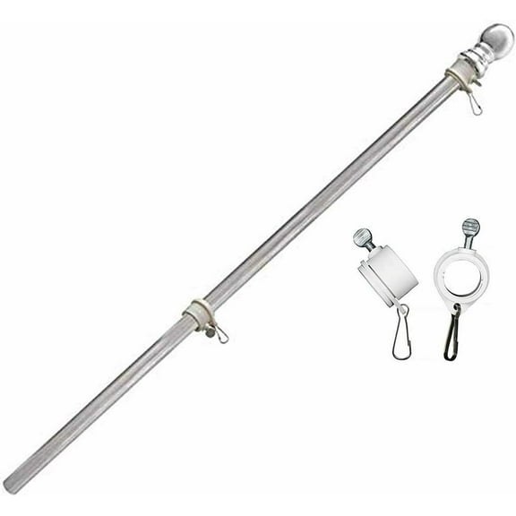 Icyclemart 1.3’ / 6’ Wall-Mount Stainless Steel Flagpole with Two Flag Rings