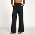 thumbnail image 3 of Womens Straight Leg Linen Style Pants, Drawstring Waist Loose Fit Casual Summer Beach Trousers with Pockets Black M, 3 of 4