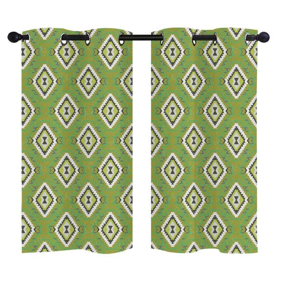 Green Slate Diamonds Blackout Curtains 39 Inches Long, Abstract Vintage Minimalist Geometric Grid Thermal Insulated Room Darkening Drapes with Grommets for Living Room 27.5"W x 39"L, 2 Panels