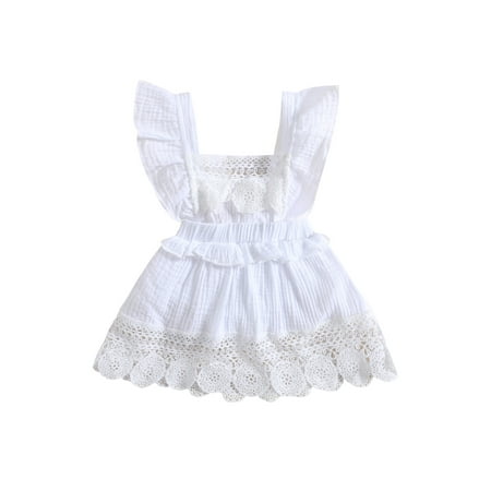 

Binpure Kid Girl Romper Dress Fly Sleeve Square Neck Ruffle Lace Summer Short Dress with Crotch Buttons