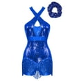 thumbnail image 1 of Yeahdor Justaucorps de Danse Latine avec Couvre-Chef Tango Rumba Cha, Uniforme de Danse pour Cheerleading Bleu Royal m, 1 of 6
