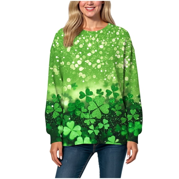 Ohufall Irish Shamrock Graphic Sweatshirt Women St Patricks Day Long Sleeve Tops Shamrock Sweater Irish Lucky Tunic Shirts Casual Loose Comfy Tops